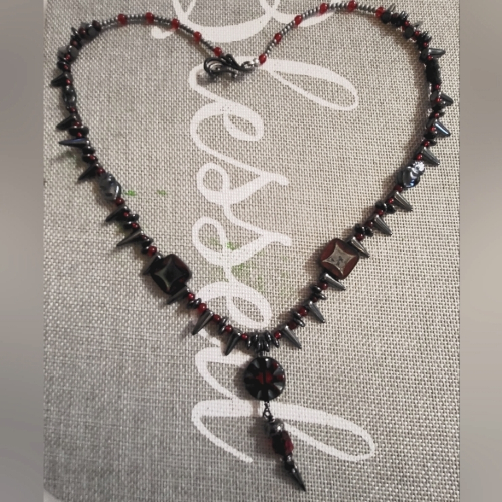 CZECH GLASS HERMANITE CERAMIC AND CRYSTAL NECKLACE